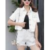 imageOmoone Womens Summer Short Sleeve Slim Crop Denim Trucker Jacket Jean Coat TopsWhite