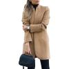 imageOmoone Womens Basic Stand Collar Slim Fit Jacket Pea Coat Notched Lapel Trench CoatKhaki