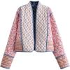 imageOmoone Womens Cropped Floral Quilted Jacket Cardigan Printed Lightweight Open Front Padded Puffer CoatPink