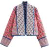 imageOmoone Womens Cropped Floral Quilted Jacket Cardigan Printed Lightweight Open Front Padded Puffer CoatRed