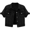 imageOmoone Womens Summer Short Sleeve Slim Crop Denim Trucker Jacket Jean Coat TopsBlack