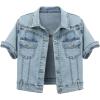 imageOmoone Womens Summer Short Sleeve Slim Crop Denim Trucker Jacket Jean Coat TopsLight Blue