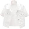 imageOmoone Womens Summer Short Sleeve Slim Crop Denim Trucker Jacket Jean Coat TopsWhite