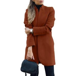 imageOmoone Womens Basic Stand Collar Slim Fit Jacket Pea Coat Notched Lapel Trench CoatCaramel