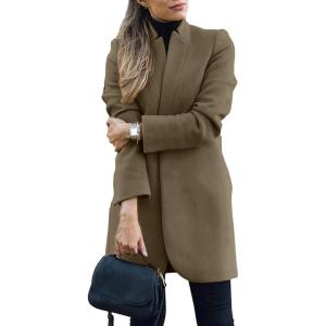imageOmoone Womens Basic Stand Collar Slim Fit Jacket Pea Coat Notched Lapel Trench CoatMocha