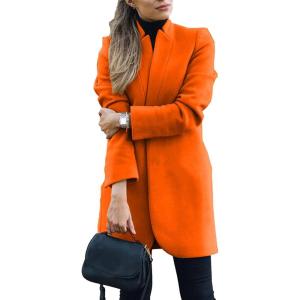 imageOmoone Womens Basic Stand Collar Slim Fit Jacket Pea Coat Notched Lapel Trench CoatOrange