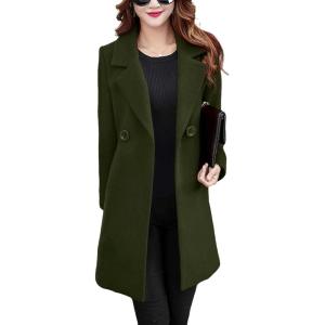 imageOmoone Womens Long Sleeve Slim Fit Warm Winter Wool Blend Pea Coat OvercoatArmygreen