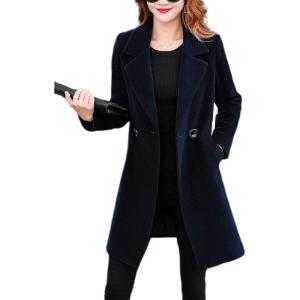 imageOmoone Womens Long Sleeve Slim Fit Warm Winter Wool Blend Pea Coat OvercoatBlack