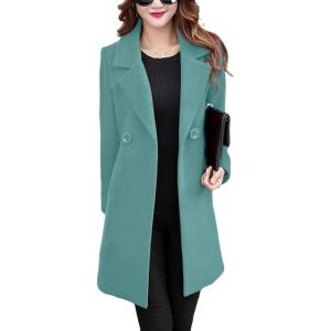 imageOmoone Womens Long Sleeve Slim Fit Warm Winter Wool Blend Pea Coat OvercoatCyan
