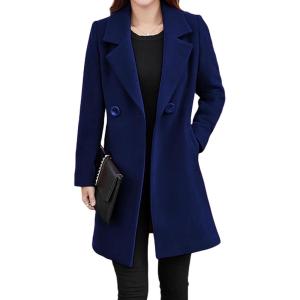 imageOmoone Womens Long Sleeve Slim Fit Warm Winter Wool Blend Pea Coat OvercoatNavy