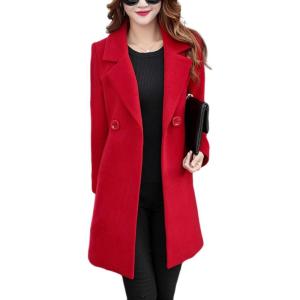 imageOmoone Womens Long Sleeve Slim Fit Warm Winter Wool Blend Pea Coat OvercoatRed