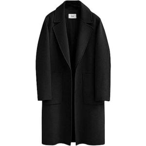 imageOmoone Womens Notched Lapel Wool Coats Mid Long Button Pea Coats Warm Thicken Trench JacketBlack