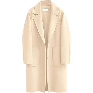 imageOmoone Womens Notched Lapel Wool Coats Mid Long Button Pea Coats Warm Thicken Trench JacketCream White