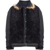imageOmoone Mens Faux Fur Collar Sherpa Fleece Lined Distressed Denim Trucker JacketBlack