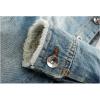 imageOmoone Mens Faux Fur Collar Sherpa Fleece Lined Distressed Denim Trucker JacketBlue