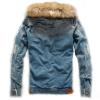 imageOmoone Mens Faux Fur Collar Sherpa Fleece Lined Distressed Denim Trucker JacketBlue