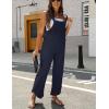imageOmoone Women Sleeveless Cotton Straps Baggy Jumpsuit Overalls Casual Summer Bib Rompers PocketsBlue