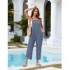 imageOmoone Women Sleeveless Cotton Straps Baggy Jumpsuit Overalls Casual Summer Bib Rompers PocketsBlue Grey