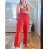 imageOmoone Women Sleeveless Cotton Straps Baggy Jumpsuit Overalls Casual Summer Bib Rompers PocketsBrick Red