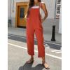 imageOmoone Women Sleeveless Cotton Straps Baggy Jumpsuit Overalls Casual Summer Bib Rompers PocketsBrick Red