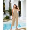 imageOmoone Women Sleeveless Cotton Straps Baggy Jumpsuit Overalls Casual Summer Bib Rompers PocketsTan