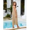 imageOmoone Women Sleeveless Cotton Straps Baggy Jumpsuit Overalls Casual Summer Bib Rompers PocketsTan