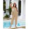 imageOmoone Women Sleeveless Cotton Straps Baggy Jumpsuit Overalls Casual Summer Bib Rompers PocketsTan