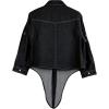 imageOmoone Womens 34 Sleeve Denim Crop Top Tie Knot Shirt CardiganBlack01