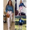 imageOmoone Womens 34 Sleeve Denim Crop Top Tie Knot Shirt CardiganDark Blue