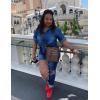 imageOmoone Womens 34 Sleeve Denim Crop Top Tie Knot Shirt CardiganDark Blue