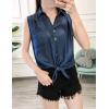 imageOmoone Womens 34 Sleeve Denim Crop Top Tie Knot Shirt CardiganDark Blue Sleeveless