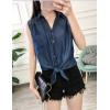 imageOmoone Womens 34 Sleeve Denim Crop Top Tie Knot Shirt CardiganDark Blue Sleeveless