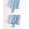 imageOmoone Womens 34 Sleeve Denim Crop Top Tie Knot Shirt CardiganLight Blue Sleeveless