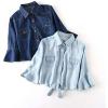 imageOmoone Womens 34 Sleeve Denim Crop Top Tie Knot Shirt CardiganLightbluerufflesleeve