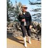 imageOmoone Womens Long Sleeve Rivet Studded Denim Jacket Casual Pearl Short Jean Coat Concert Nashville OutfitsBlack