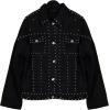 imageOmoone Womens Long Sleeve Rivet Studded Denim Jacket Casual Pearl Short Jean Coat Concert Nashville OutfitsBlack