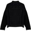 imageOmoone Womens Long Sleeve Rivet Studded Denim Jacket Casual Pearl Short Jean Coat Concert Nashville OutfitsBlack