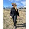 imageOmoone Womens Long Sleeve Rivet Studded Denim Jacket Casual Pearl Short Jean Coat Concert Nashville OutfitsBlack