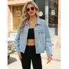imageOmoone Womens Long Sleeve Rivet Studded Denim Jacket Casual Pearl Short Jean Coat Concert Nashville OutfitsBlue