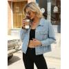 imageOmoone Womens Long Sleeve Rivet Studded Denim Jacket Casual Pearl Short Jean Coat Concert Nashville OutfitsBlue