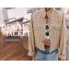 imageOmoone Womens Long Sleeve Rivet Studded Denim Jacket Casual Pearl Short Jean Coat Concert Nashville OutfitsKhaki