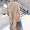 imageOmoone Womens Long Sleeve Rivet Studded Denim Jacket Casual Pearl Short Jean Coat Concert Nashville OutfitsKhaki