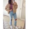 imageOmoone Womens Long Sleeve Rivet Studded Denim Jacket Casual Pearl Short Jean Coat Concert Nashville OutfitsKhaki