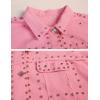 imageOmoone Womens Long Sleeve Rivet Studded Denim Jacket Casual Pearl Short Jean Coat Concert Nashville OutfitsPink
