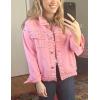 imageOmoone Womens Long Sleeve Rivet Studded Denim Jacket Casual Pearl Short Jean Coat Concert Nashville OutfitsPink