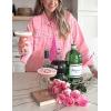 imageOmoone Womens Long Sleeve Rivet Studded Denim Jacket Casual Pearl Short Jean Coat Concert Nashville OutfitsPink