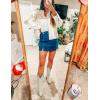 imageOmoone Womens Long Sleeve Rivet Studded Denim Jacket Casual Pearl Short Jean Coat Concert Nashville OutfitsWhite