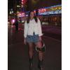 imageOmoone Womens Long Sleeve Rivet Studded Denim Jacket Casual Pearl Short Jean Coat Concert Nashville OutfitsWhite