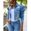 imageOmoone Womens Ripped Puff Sleeve Denim Crop Top LongSleeve Cropped Jean JacketBlue