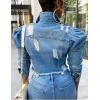imageOmoone Womens Ripped Puff Sleeve Denim Crop Top LongSleeve Cropped Jean JacketBlue